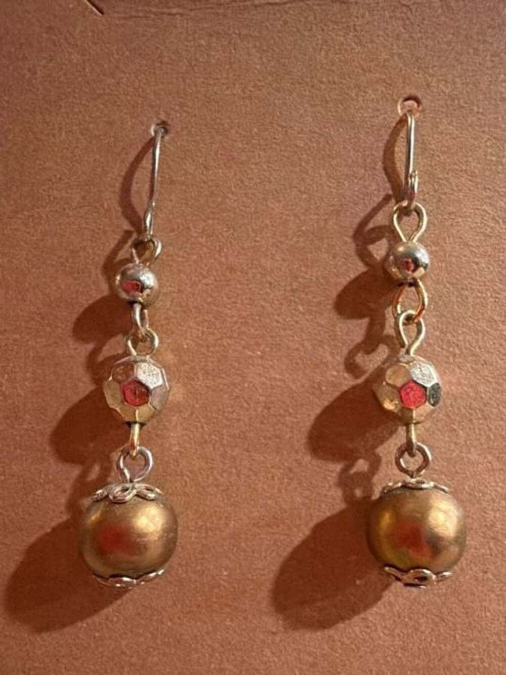 Gold-Tone Beaded Dangle Earrings with Faceted and Pearl Beads